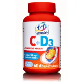   1x1 Vitamin 500 mg Vitamin C + 1000 IU Vitamin D3 Kautabletten mit Orangengeschmack, Hagebuttenextrakt und Süßungsmitteln 60x